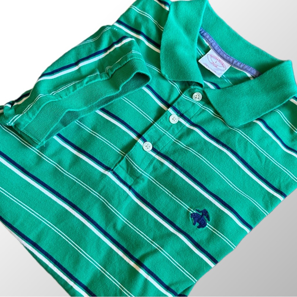 Brooks Brothers Polo Size Large Green White Striped Short Sleeve shirt